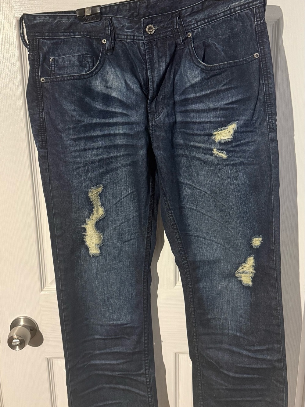 Buffalo David Bitton Men's Driven Straight Distressed Dark Blue Jeans